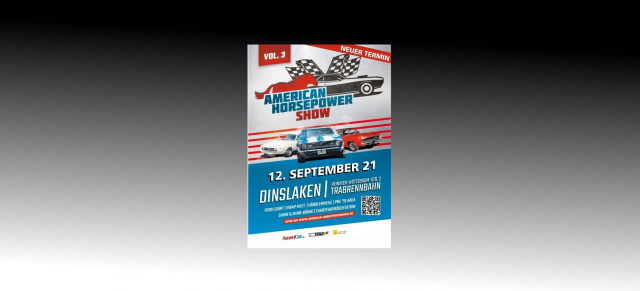 3. American Horsepower Show, 12. SEPTEMBER, Dinslaken: Werbemittel für das US-Car Festival auf der Trabrennbahn