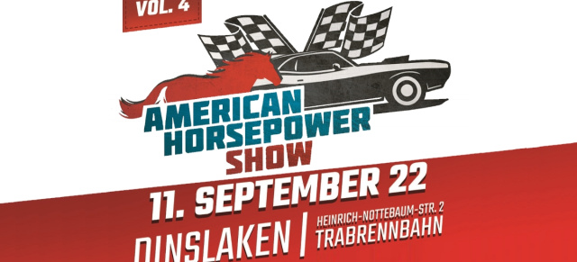 4. American Horsepower Show, 11. September, Dinslaken: Werbemittel für das US-Car Festival auf der Trabrennbahn